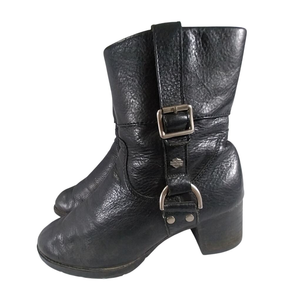Harley-Davidson Black Leather Buckle Ankle Boots